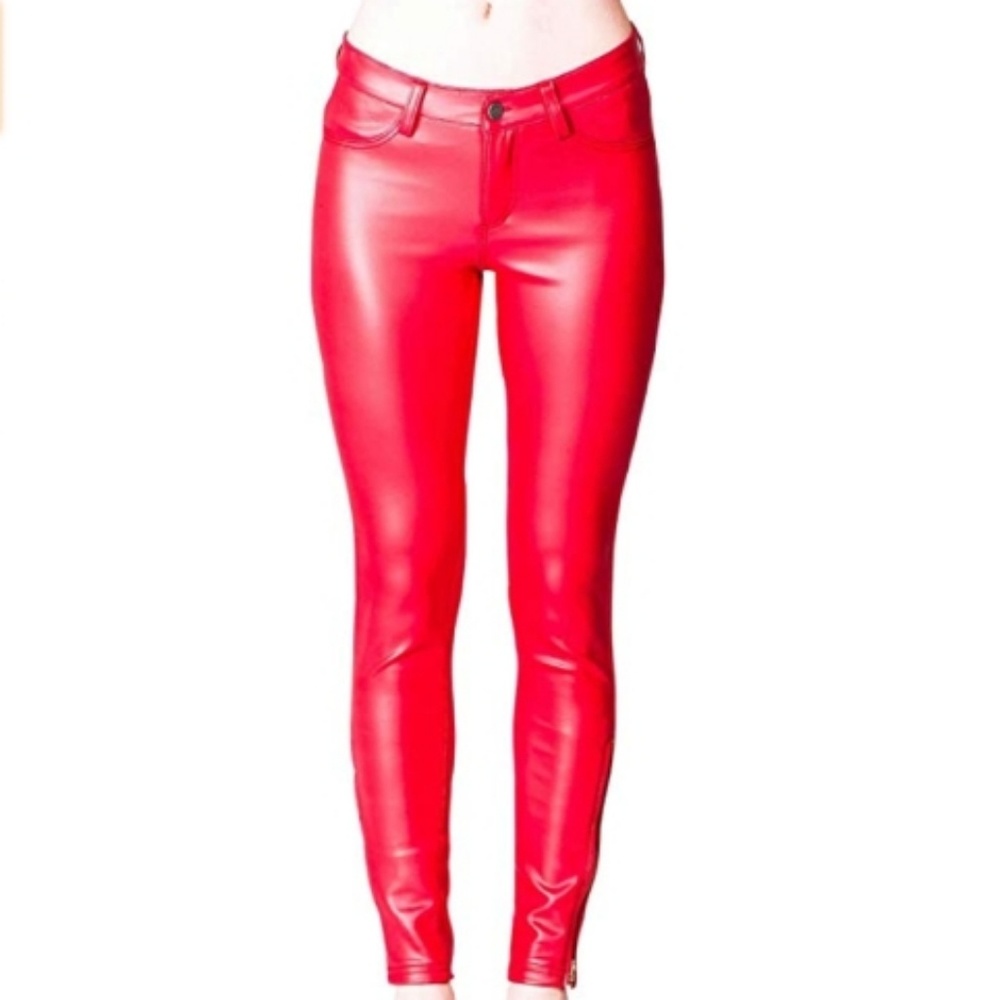 VO red leather pants with ankle zippers Xs